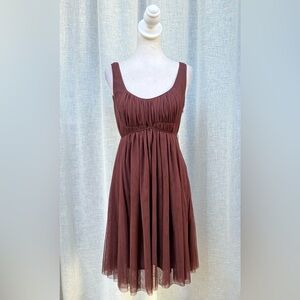 Anthropologie Moulinette Soeurs burgundy brown tule a-line dress